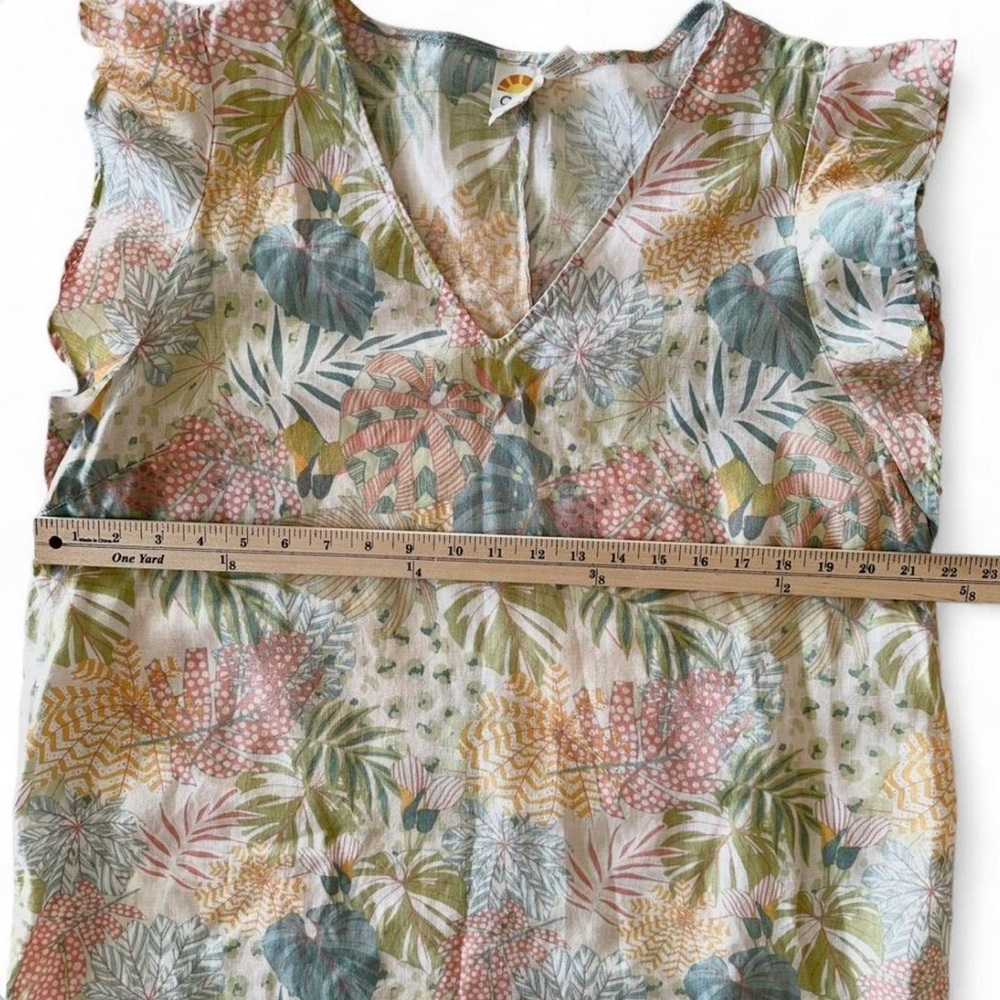 C&C California Tropical Floral Linen Blend Shift Dress Ruffle Sleeve XL - Picture 6 of 7